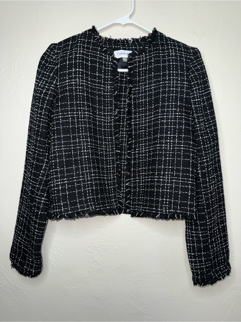 Calvin Klein Black White Tweed Cropped Jacket Blazer 4P